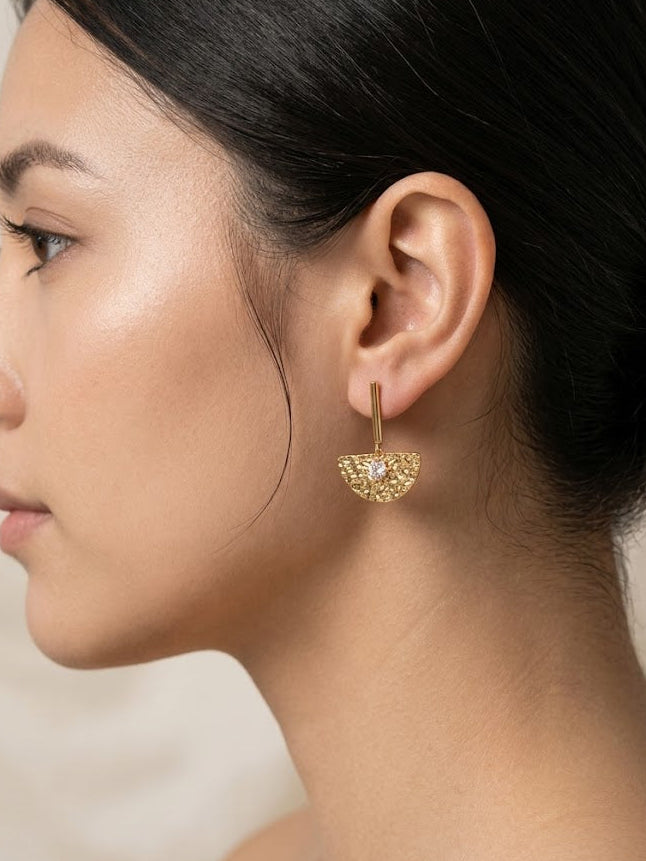 Textured Halfmoon hanging stud